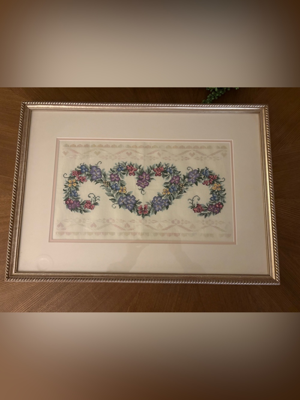 Framed Floral Cross-Stitch Artwork - Pastel Bouquet Design